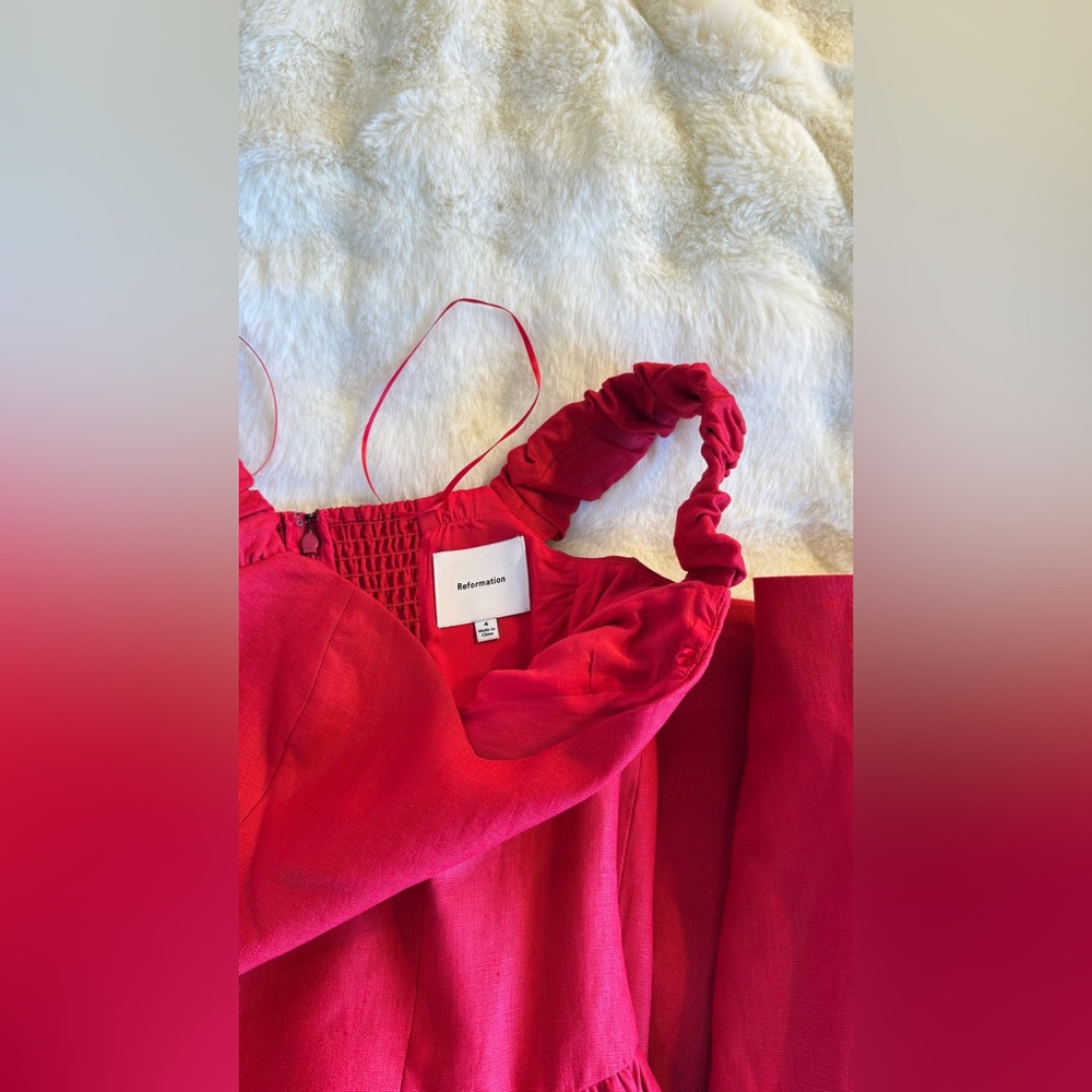 Reformation Monet Linen Dress In Lipstick, Brand new without tags, never worn. - Picture 14 of 16